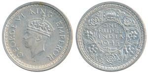 George VI, Half Silver Rupee, 1945, Bombay Mint, D / Ia / dot, Large and Open 5 in Date, U