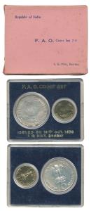 1970 Uncirculated Set, Food For All, set of 2, 20 Paise and Rupees 10. In near immaculate 