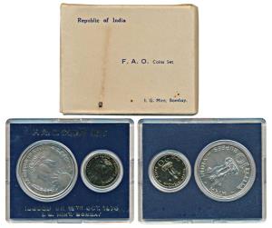 1970 Uncirculated Set, Food For All, set of 2, 20 Paise and Rupees 10. In immaculate condi