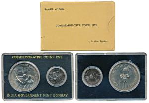 1972 Uncirculated Set, 25th Anniversary of Indian Independence, set of 2, 50 Paise and Rup
