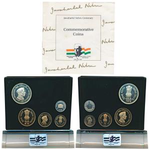 1989 Proof Set, Jawaharlal Nehru Centenary, set of 4, Rupee 1 to 100. With Stand, In near 