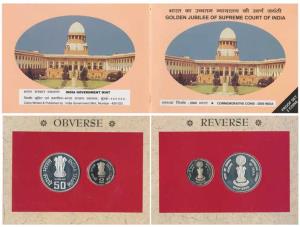 2000 Proof Set, Golden Jubilee of Supreme Court of India, set of 2, Rupees 2 and 50. In im
