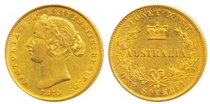 Australia, Victoria, Gold Sovereign, 8g, 1870, Sydney Mint, laureate head. Very Fine+, Rar