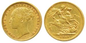 Australia, Victoria, Gold Sovereign, 8g, 1884, Sydney Mint, St. George slaying a dragon re