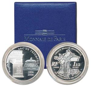 France, Silver 1 ½ Euro, 22.2g, 2006, Arc de Triomphe 1806-2006 (one of the most famous mo