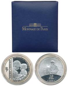 France, Mother Teresa, Silver 10 Euros, 2010, Mother Teresa holding a child on obv., with 