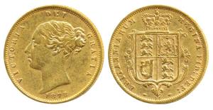 Great Britain, Victoria Queen, Gold ½ Sovereign, 4g, Young head, Shield on rev. 1878. Very