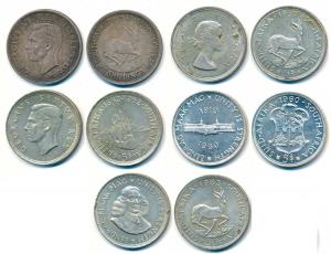 South Africa, 5 Shillings (5), George VI 1947 (KM 31); 1952, 300th Anniversary Founding of