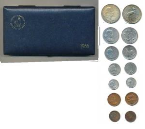 South Africa, Uncirculated Set of 7, Rand to Cent, 1966. In original box of issue.