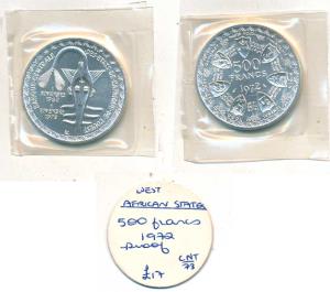 Central Bank of West Africa, Silver 500 Francs, 25g, 10th anniversary of Monetary Union, l
