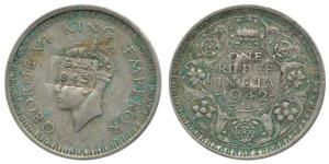Provisional Government of Azad Hind, George VI, Half Silver Rupee, 1942, counter struck PG