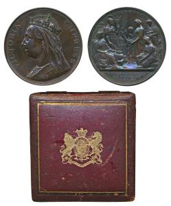 Calcutta International Exhibition, 1883-1884, Copper, 76.5mm, obv. crowned draped bust of 