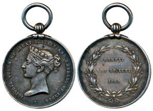 Bombay Art Society, Silver Medal, 50.5g, obv. diademed head of Victoria to left, rev. Bomb
