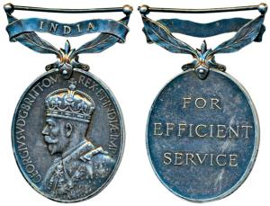 Efficiency Medal, George V, Silver, India written on a foliated bar, awarded to Private S.