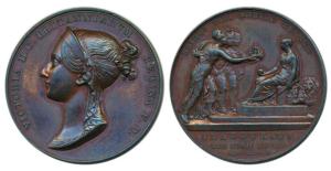Victoria Coronation, Copper Medal, young bust of Victoria on obv. three ladies symbolic of