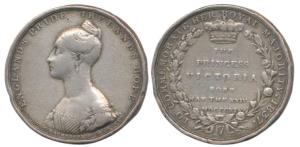 Princess Victoria attains Majority, Silver Medal, obv. bust of a young Victoria, Englands 