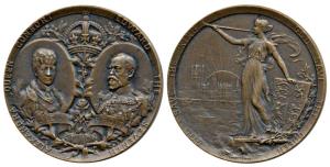 Edward VII Coronation Medal, Copper, obv. Edward VII and Queen Alexandra within an oval fr