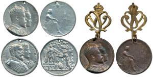 Edward VII Coronation Medal, White Metal (2) and Bronze (1), 1902, conjoined busts of the 