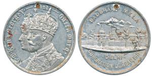 Delhi Coronation Durbar 1911, White metal Medal, conjoined busts of George V and Mary on o