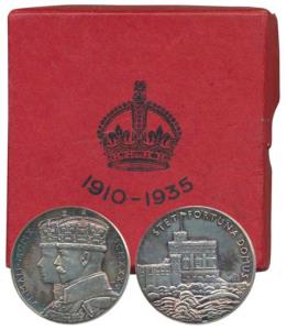 Silver Jubilee Medal of George V and Queen Mary, Silver, Domus Medal, conjoined busts of G