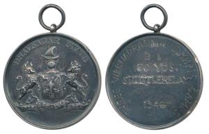 Bhavnagar, Large Silver Medal, 31.32g, coat of the arms of the state on obv., Shree Virbha