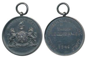 Bhavnagar, Small Silver Medal, 23.61g, coat of the arms of the state on obv., Shree Virbha