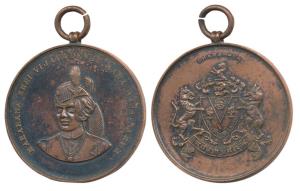 Dharampur, Accession Medal of Maharaja Vijaydevji, Copper, 29.77g, obv. bust of Maharaja V