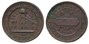 Jaipur, Jeypore Exhibition, Copper Medal, 64.44g, obv. a building with sun rays in the bac