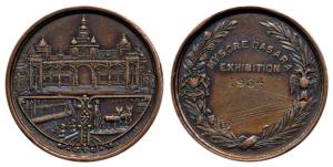 Mysore, Copper, Dussera Exhibition Medal 1934, Mysore Palace in the top field and various 