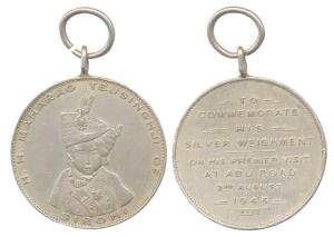 Sirohi, Tejsingh, Silver, Silver Weighment Medal, bust of the child Maharaja on obv, issue