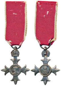 The Most Excellent Order of the British Empire (MBE), Silver, Miniature, a cross with conj