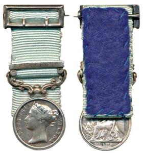 Army of India Medal, Queen Victoria, Silver, Miniature, seated figure of Victory beside a 
