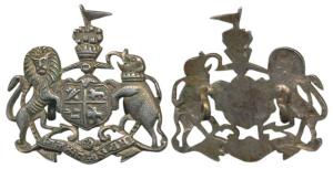 Bharatpur, cap badge, white metal, Coat of Arms of the State, a lion and an elephant holdi