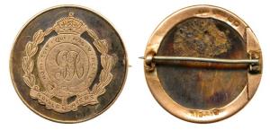 Sweetheart Brooch, George V, Gold, monogram of the king within a wreath and Royal Engineer