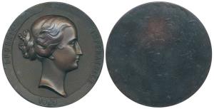 France, Empress Eugenie, profile portrait of the empress on hardened wood, 1859, uniface, 