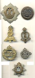 Brass British Cap Badges and Overseas Services broach and regimental badges. Very Fine+. (