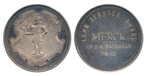 Silver Medal 100gms, obv. Long Service Award by MERCK (Pharma company) rev. a typical Euro