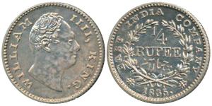 William IV, Silver Proof Restrike ¼ Rupee, 1835, Calcutta Mint, F Raised on truncation, 18