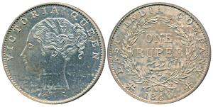Victoria Queen, Silver Proof Restrike Rupee, 1840, Continuous Legend, Bombay Mint, English