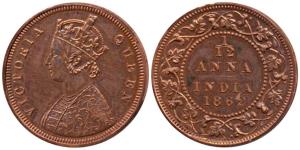 Victoria Queen, Copper Proof Restrike 1/12 Anna, 1862, Calcutta Mint, B / I, (SW 4.187 & P