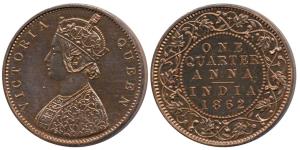 Victoria Queen, Silver Proof Restrike ¼ Anna, 1862, Calcutta Mint, A / II, (SW 4.162 & Pri