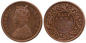 Victoria Queen, Copper Proof Restrike ½ Anna, 1862, Calcutta Mint, B / II, (SW 4.156 & Pri