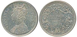 Victoria Queen, Silver Proof Restrike Rupee, 1862, Calcutta Mint, A / II, with crescent & 