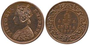 Victoria Empress, Silver Proof Restrike 1/12 Anna, 1877, Bombay Mint, (SW 6.613 & Pridmore