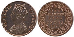 Victoria Empress, Copper Proof Restrike ¼ Anna, 1877, Calcutta Mint, (SW 6.487 & Pridmore 