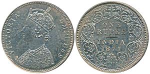 Victoria Empress, Silver Proof Restrike Rupee, 1877, Calcutta Mint, A1 / I, C incuse, (SW 