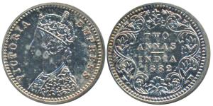 Victoria Empress, Silver Proof Restrike 2 Annas, 1882, Calcutta Mint, B / II, C incuse, (P
