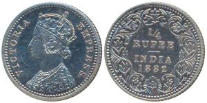 Victoria Empress, Silver Proof Restrike ¼ Rupee, 1882, Calcutta Mint, C / II, C incuse, (S