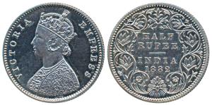Victoria Empress, Silver Proof Restrike ½ Rupee, 1882, Calcutta Mint, A / I, C incuse, (Pr
