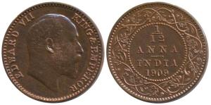 Edward VII, Bronze Proof Restrike 1/12 Anna, 1909, Calcutta Mint, (SW 7.228). Proof Restri